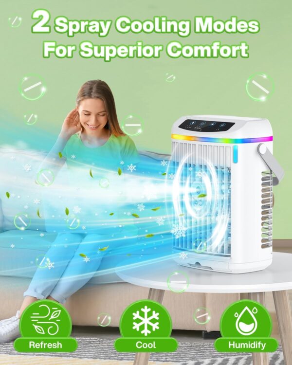 Portable Air Conditioner with Remote, 7 Colored Lights, 4 in 1 Mini Portable Air Cooler with 3 Speeds, Auto-off Timer 6H, Ideal for Home/Bedroom/Dorm/Office - Image 4