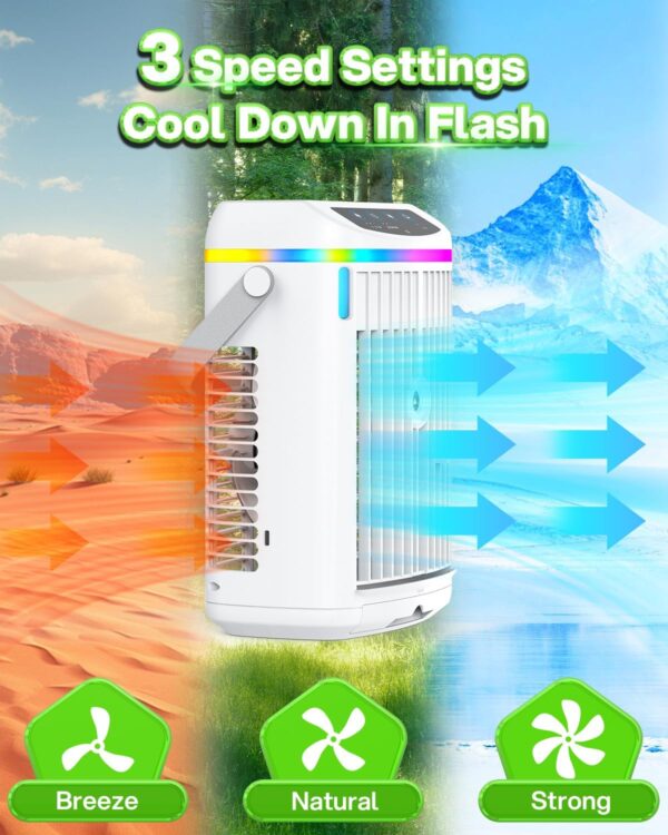 Portable Air Conditioner with Remote, 7 Colored Lights, 4 in 1 Mini Portable Air Cooler with 3 Speeds, Auto-off Timer 6H, Ideal for Home/Bedroom/Dorm/Office - Image 5