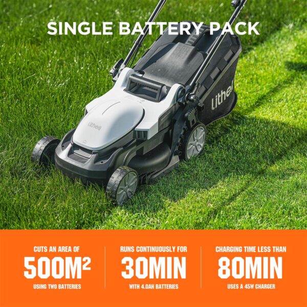 Litheli Cordless Lawn Mower, 33 cm Cutting Width, Brushless Motor, 5 Heights Adjustment, 30L Grass Box, 20V Foldable Lightweight battery lawnmower for Lawns up to 500㎡, Incl. 4Ah Battery - Image 8