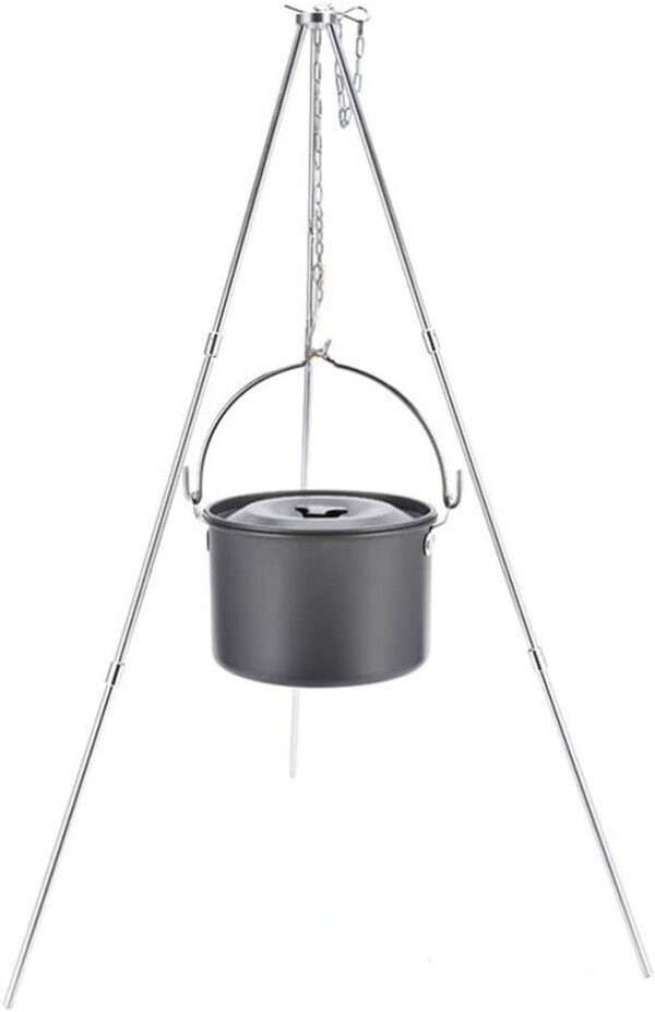 inherited Outdoor Cooking Tripod(Silver), Adjustable Foldable Hanging Portable Tripod for Cooking, Drying Clothes, Pot Roast, Grilling Outdoor Picnic Camping BBQ Cooking Hanger with Storage Bag - Image 6