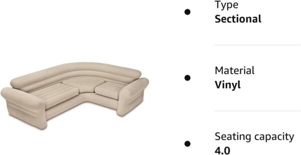 Intex Inflatable waterproof flocked top surface Corner Living Room Air Mattress, Sectional Sofa Couch for any rec room, game room, or dorm room 257 x 203 x 76 CM - Beige - Image 5