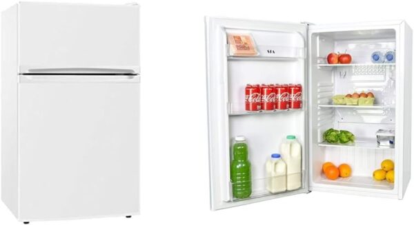 SIA AMZUFF01WH 88L White Freestanding Under Counter 2 Door Fridge Freezer & LFS01WH 48cm White Freestanding 91L Under Counter Larder Fridge - Image 2