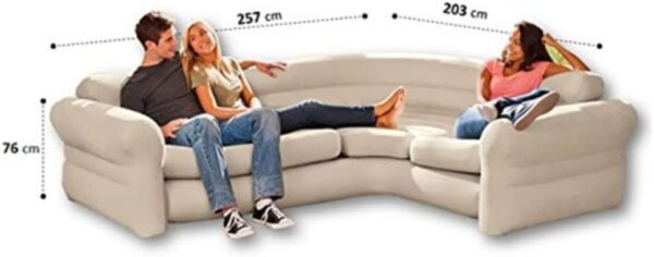 Intex Inflatable waterproof flocked top surface Corner Living Room Air Mattress, Sectional Sofa Couch for any rec room, game room, or dorm room 257 x 203 x 76 CM - Beige - Image 4