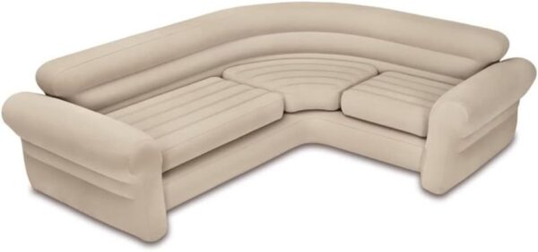 Intex Inflatable waterproof flocked top surface Corner Living Room Air Mattress, Sectional Sofa Couch for any rec room, game room, or dorm room 257 x 203 x 76 CM - Beige - Image 2