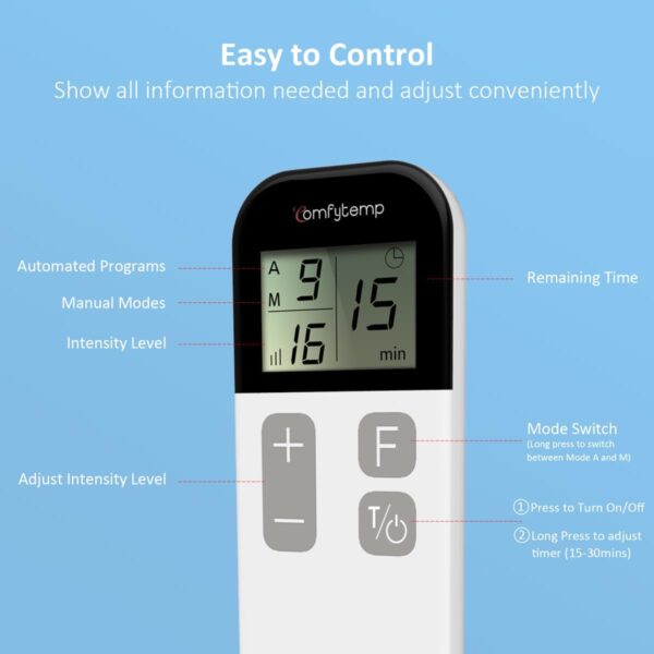 Comfytemp Wirelss TENS Machine for Pain Relief, Nerve Muscle Stimulator for Pain Management with 15 Modes, 2 Pads, Rechargeable TENS Unit for Back, Neck, Shoulder, Knee, Arthritis Sciatica Cramps Pain - Image 6