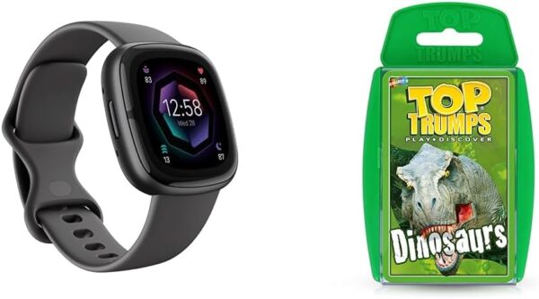 Fitbit Sense 2 Health and Fitness Smartwatch with built-in GPS, advanced health features & Top Trumps Dinosaurs Classics Card Game, Discover interesting facts in this educational packed game - Image 2