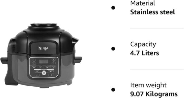 Ninja Foodi MINI Multi-Cooker 4.7L, with 6 Cooking Functions in 1, Pressure Cooker, Air Fryer, Slow Cook and Steam, 1460W, Grey/Black OP100UK - Image 9