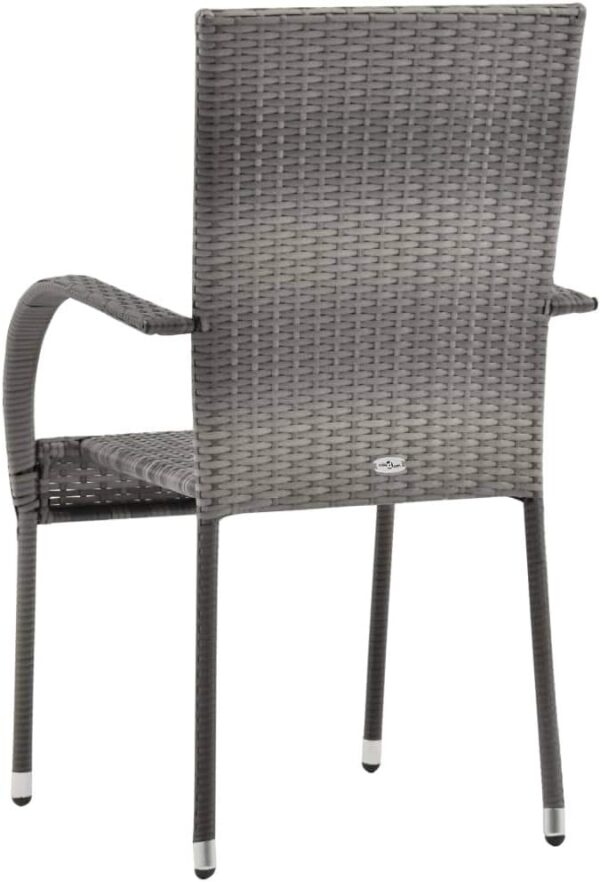 vidaXL Stackable Outdoor Dining Chairs - Grey Poly Rattan | Set of 2 | Lightweight & Space-Saving | Ideal for Patio/Terrace/Garden | Easy Assembly - Image 8