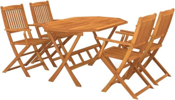 vidaXL Solid Acacia Wood Garden Dining Set 5 Piece Outdoor Patio Terrace Backyard Furniture Wooden Dining Dinner Table and Chair Seat - Image 2