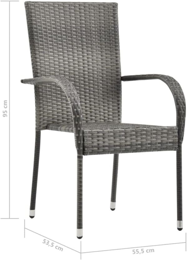 vidaXL Stackable Outdoor Dining Chairs - Grey Poly Rattan | Set of 2 | Lightweight & Space-Saving | Ideal for Patio/Terrace/Garden | Easy Assembly - Image 3