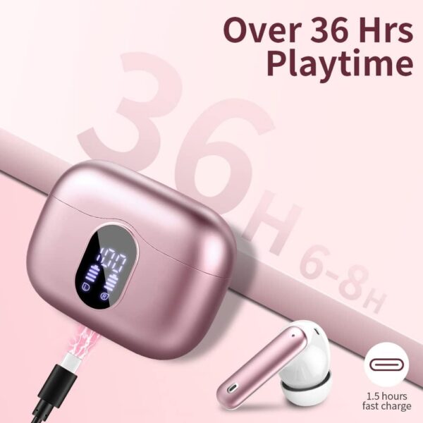 Wireless Earbuds,Bluetooth 5.3 Headphones In Ear with 4 ENC Noise Cancelling Mic,LED Display 2023 Bluetooth Earbuds Mini Deep Bass Stereo Sound,36H Playtime,Wireless Earphones IP7 Waterproof,Rose Gold - Image 8