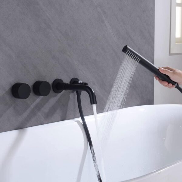 Matte Black Bathroom Bath Tap with Shower Handheld Mixer Shower Spout,Wall Mounted Bathtub Faucet 2 Functions Mixing Brass Valve Tub Tap - Image 3