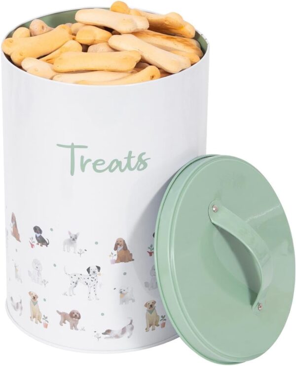 Dog Treat Tin Food Storage Container | Puppy Biscuit Jar with Lid - Image 2