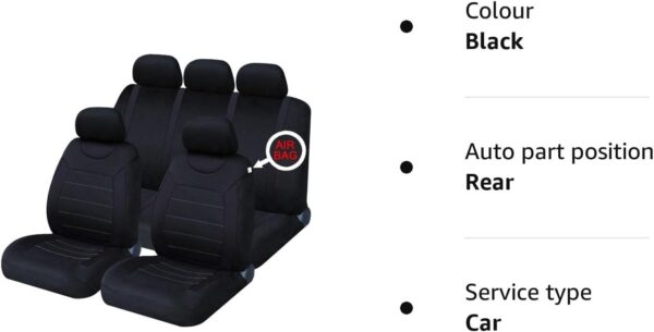 Xtremeauto® Classic Car Seat Covers Set Front & Rear complete with headrest Covers (Black) - Image 9