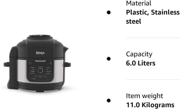 Ninja Foodi 9-in-1 Multi Cooker, 6L with 9 Cooking Functions, Pressure Cook, Air Fry, Slow Cook, Grill and more, Brushed Steel & Black, OP350UK - Image 9