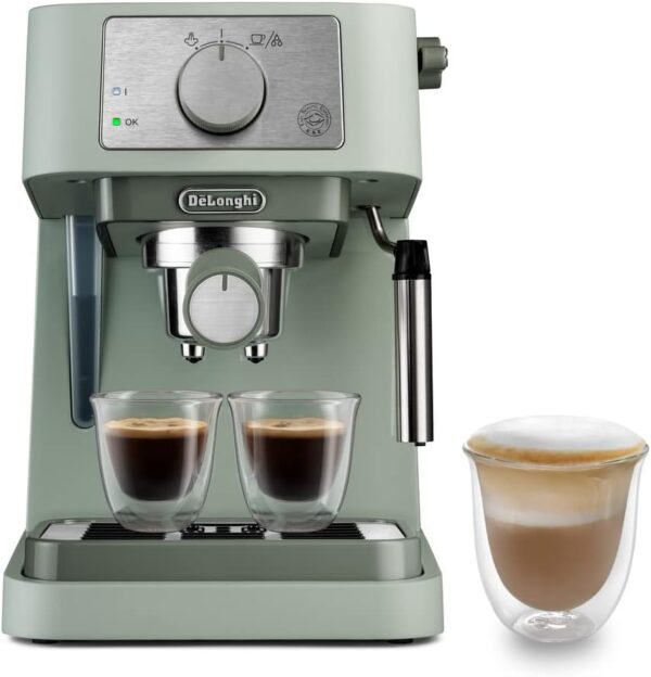 De'Longhi Manual Coffee Machine Stilosa EC260.GR, 15 Bar Pressure, Cappuccino System, Automatic Switch-Off, Compatible with ESE pods, 2 Level Tray, Capacity 1L, Green - Image 2