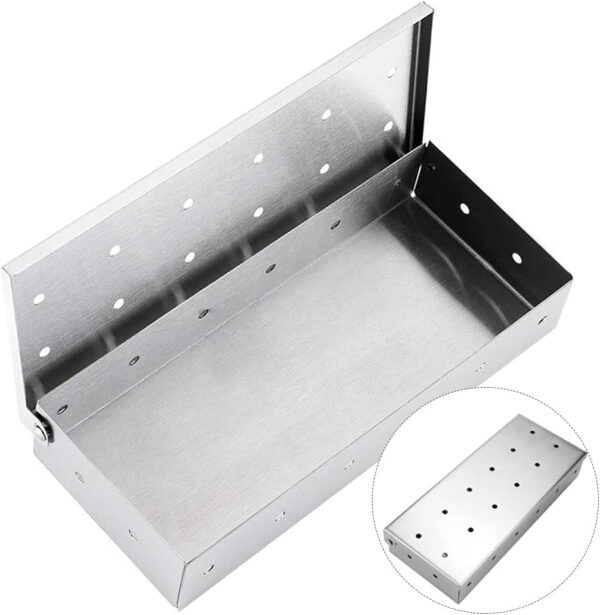 Grill Smoker Box, BBQ Smoker Box for Wood Chips Smoking Box with Holes in Lid, Smoke Box Portable BBQ Smoke Generator Fish Meat Stainless Steel Smoker Box for Charcoal Smoker Grill/Gas Barbecue Grill - Image 2