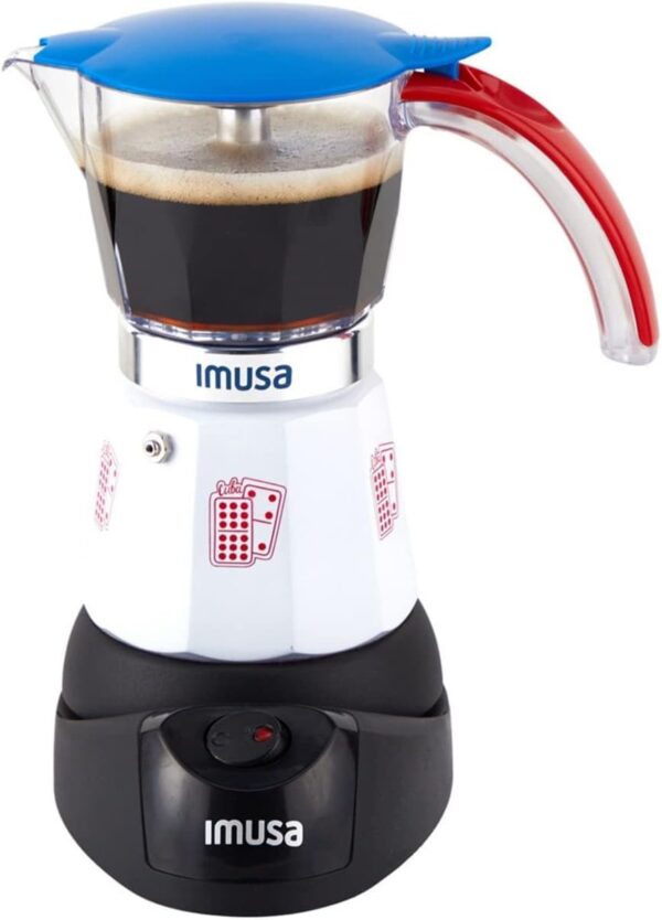 Imusa Special Edition Electric Cuba/Domino themed Espresso Maker, 3 or 6 Cups, White, Red, Blue - Image 2