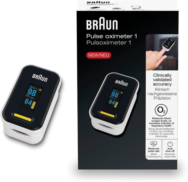 Braun Pulse Oximeter 1, Accurate Blood Oxygen Level & Heartbeat Monitor, Easy-to-use Finger-clip Design, Clinically Validated, For COPD, Pneumonia, Sleep Apnea Sufferers, Great for Athletes, YK-81CEU - Image 2