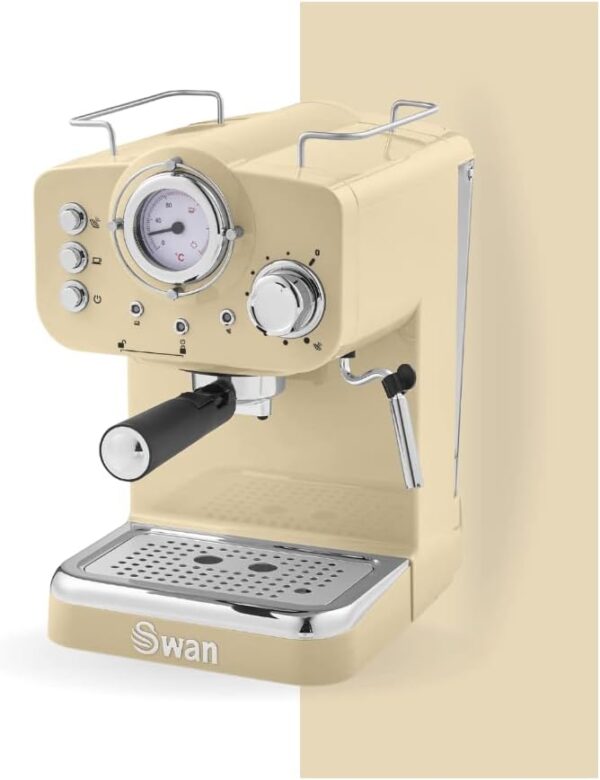 Swan SK22110CN Retro Espresso Coffee Machine with Milk Frother, Steam Pressure Control, 1.2L Detachable Water Tank, 1100W, Retro Cream - Image 2