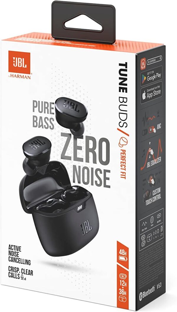 JBL Tune Buds Earphones, Bluetooth and Wireless, Water Resistant and Noise Cancelling with up to 48 Hours Battery Life, in Black - Image 10