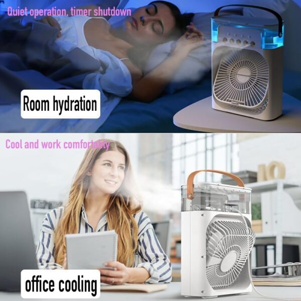 Portable Air Cooler 4-In-1 Mini Mobile Air Conditioner Fan, Evaporative Air Cooler 3 Speeds,600ml water tank, Rainbow Lights, Ideal for Home/Bedroom/Kitchen - Image 5