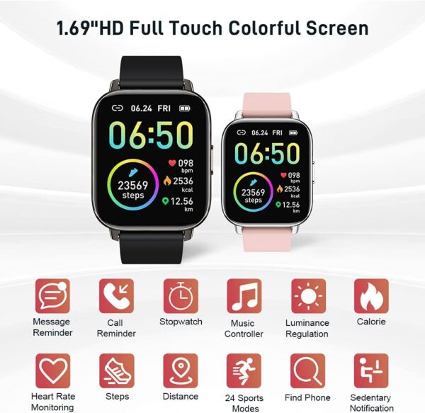 Smart Watch, Fitness Tracker 1.69" Touch Screen Fitness Watch with Heart Rate Sleep Monitor, Step Counter for Men Women Activity Trackers IP68 Waterproof Smartwatch Sports for iOS Android - Image 3