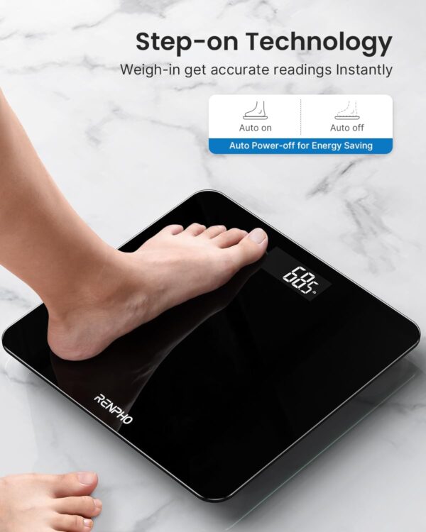 RENPHO Digital Bathroom Scales for Body Weight, Weighing Scale Electronic Bath Scales with High Precision Sensors Accurate Weight Machine for People, LED Display, Step-On, Black, Core 1S - Image 5