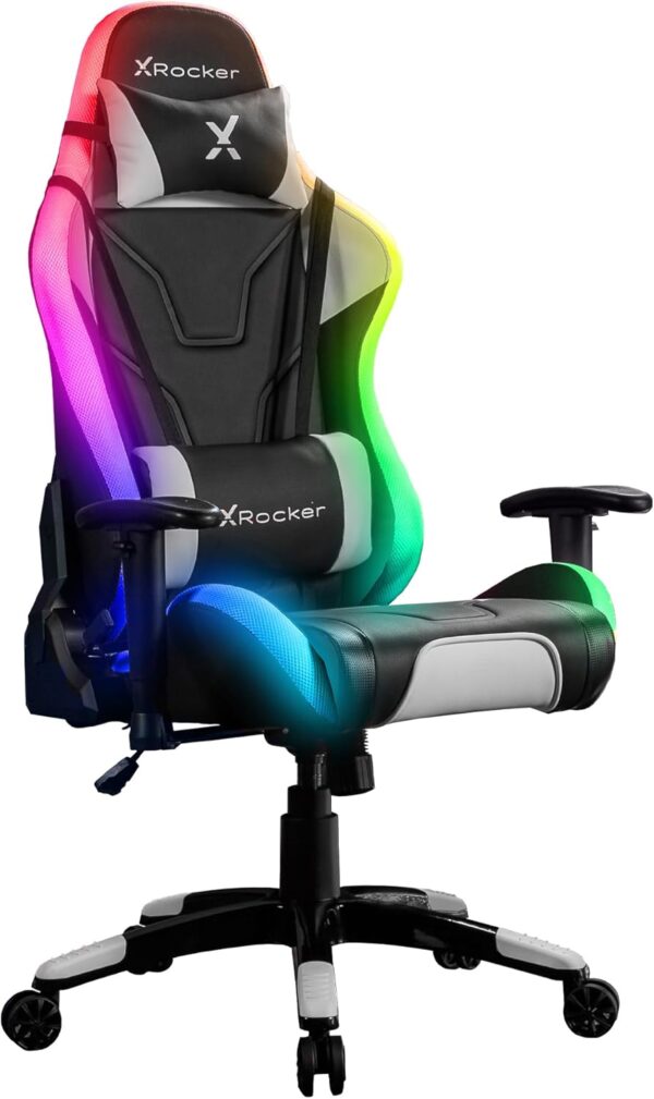 X-Rocker Agility RGB Gaming Chair, Racing Computer Chair with Lights, Swivel Office Chair Ergonomic PC Chair with High Back, Headrest and Lumbar Support Cushion, Height Adjustable and Tiltable - BLACK - Image 10