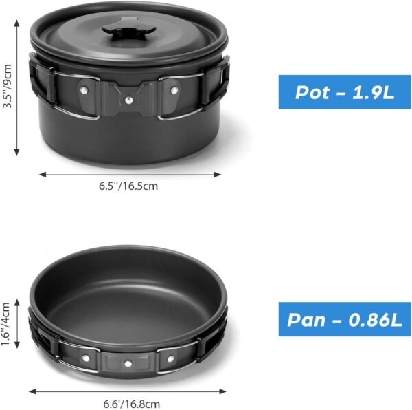 Odoland Camping Cookware Kit with Folding Camping Stove Suit 2 People, Non-Stick Pot Pan Kettle Set with Stainless Steel Cups Plates Forks Knives Spoons for Outdoor Cooking and Picnic for 2 People - Image 4