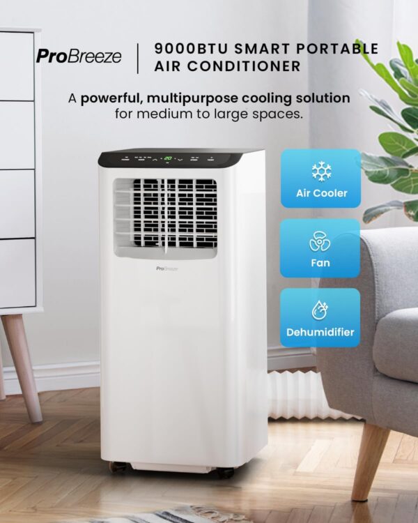 Pro Breeze 4-in-1 Portable Air Conditioner 9000 BTU – Smart Home WiFi Compatible - 24 Hour Timer & Window Venting Kit Included. Powerful Air Conditioning Unit with Class A Energy Efficiency Rating - Image 3