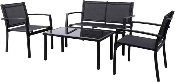 Devoko Garden Furniture Set Garden Table and Chairs Set 4 Outdoor Bistro Table and Chairs Textilene Bistro Set 2 Armchairs+1 Double Chair Sofa+1 Glass Coffee Table for Patio Backyard Poolside - Image 2