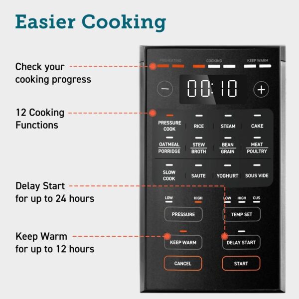COSORI Pressure Cooker 5.7L, 70% Faster, 65+ Recipes(Cookbook & Online), 13 Presets, 9-in-1 Multi Cooker(Slow & Rice Cooker, Sous vide, Cake & Yoghurt Maker, Steamer, etc.), Non-Stick - Image 6