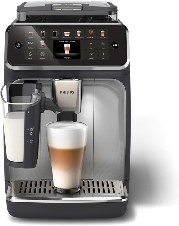 PHILIPS Series 5500 Fully Automatic LatteGo Espresso Machine, SilentBrew Technology, Quick Start. Aromatic Coffee From Freshly Ground Beans, 20 Hot And Iced Drinks, Black Silver (EP5546/70) - Image 2