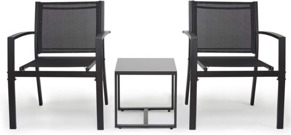 Mondeer Garden Furniture Set 3 Pieces, Outdoor Textilene Furniture Set, Indoor Outdoor Furniture Dining Set for Garden Patio Lounge Balcony, W60 x H77.5 x D63 cm, Black - Image 2