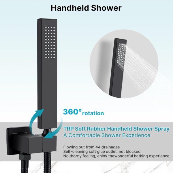 Solepearl Black Shower Set Concealed Shower System, Bathroom Luxury Rain Shower Mixer Combo Set with 10-Inch Shower Head, Rough-in Valve Body, Handheld Spray Head, Stainless Steel & Brass - Image 6