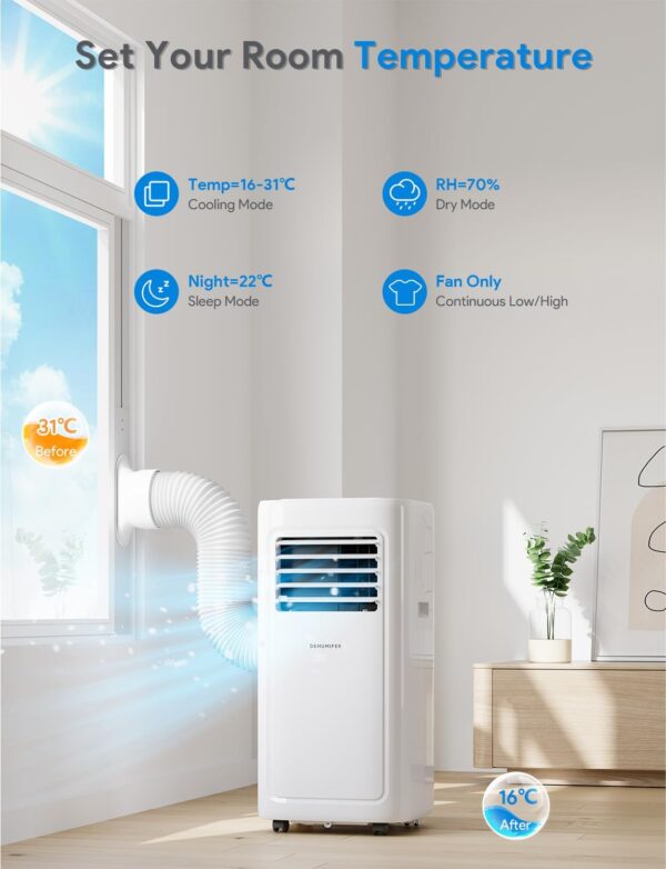 Portable Air Conditioning Unit, 4-in-1 Portable Air Conditioner 7000BTU with Sleep Mode, Cooling & Fan with 2 Speed, Dehumidifier, Air Conditioning Unit with 24H, Child Lock, Window Venting Kit- AC - Image 4