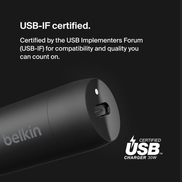 Belkin BoostCharge 30W Fast Car Charger, Compact Design with USB-C Power Delivery Port, USB Car Charger with Universal Compatibility for iPhone 15, 14, Samsung Galaxy S24, Note, Pixel and More - Black - Image 4