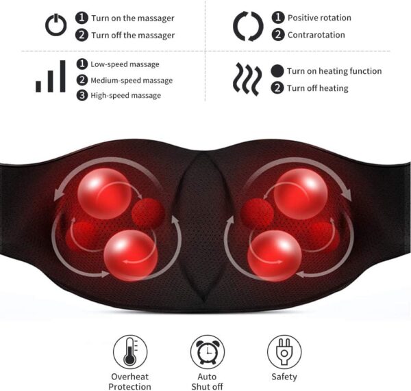 Neck Massager, Deep Tissue 3D Kneading, by iKristin, Portable, with Heat, Shiatsu Massager for Neck, Back, Shoulder, Foot and Leg, at Home and Car, Suitable for Women and Men (Black) - Image 4