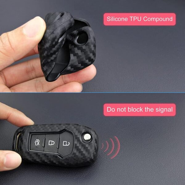 Qirc Silicone Carbon Fiber Car Key Case For Explorer F-150/250 Ranger Mondeo Ecosport Protector Car Key Fob Car Accessories Decoration (Without Buckle) - Image 5