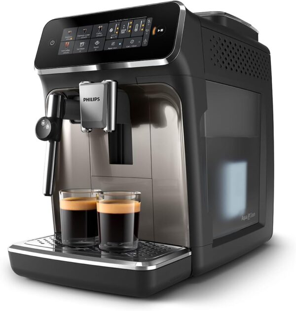 PHILIPS 3300 Series Fully Automatic Espresso Machine - 5 Beverages, Intuitive Touch Display, Classic Milk Frother, SilentBrew, 100% Ceramic Grinder, AquaClean Filter, Black Chrome (EP3326/90) - Image 3