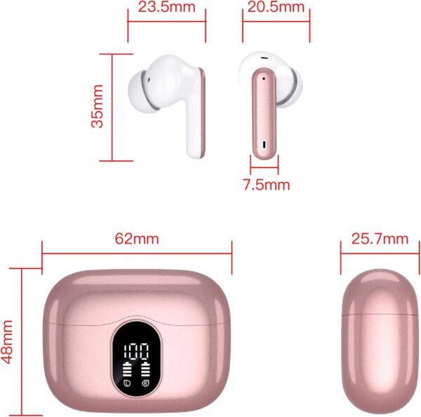 Wireless Earbuds,Bluetooth 5.3 Headphones In Ear with 4 ENC Noise Cancelling Mic,LED Display 2023 Bluetooth Earbuds Mini Deep Bass Stereo Sound,36H Playtime,Wireless Earphones IP7 Waterproof,Rose Gold - Image 9