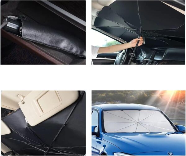 Car Front Window Sunshade, Car Windshield Sunshade Umbrella, Foldable Car Windscreen Sun Shade Blocks UV Ray 140cm x 78cm Large - Image 2