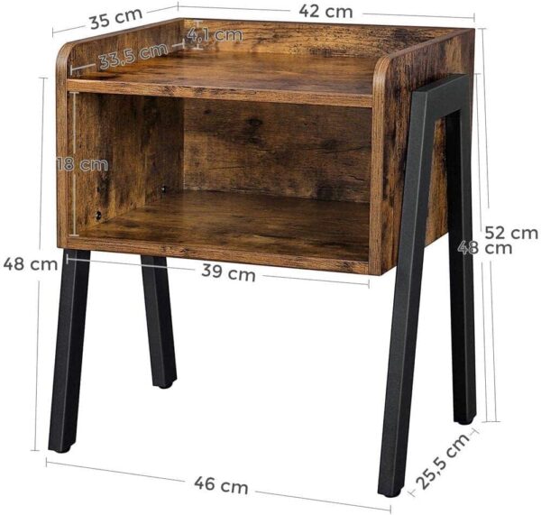 VASAGLE Nightstand, End, Stackable Side, Coffee Table with Open Front Storage Compartment, Retro Rustic Chic Wood Look, Accent Furniture with Metal Legs, Vintage LET54X, 42 x 35 x 52 cm - Image 4