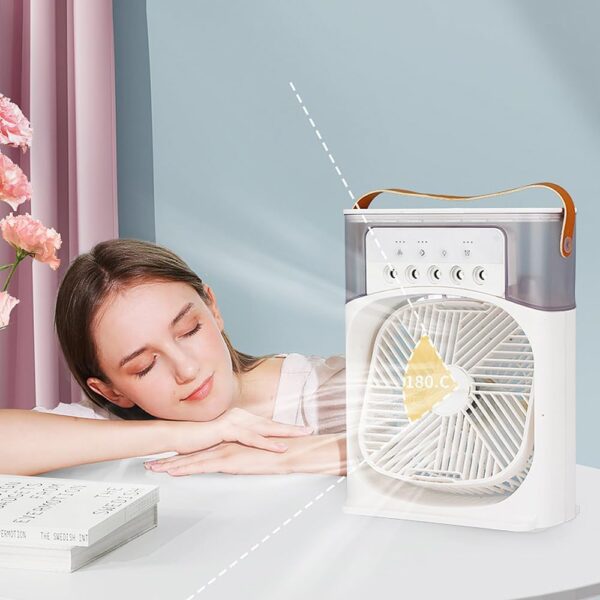 Portable Air Cooler 4-In-1 Mini Mobile Air Conditioner Fan, Evaporative Air Cooler 3 Speeds,600ml water tank, Rainbow Lights, Ideal for Home/Bedroom/Kitchen - Image 7