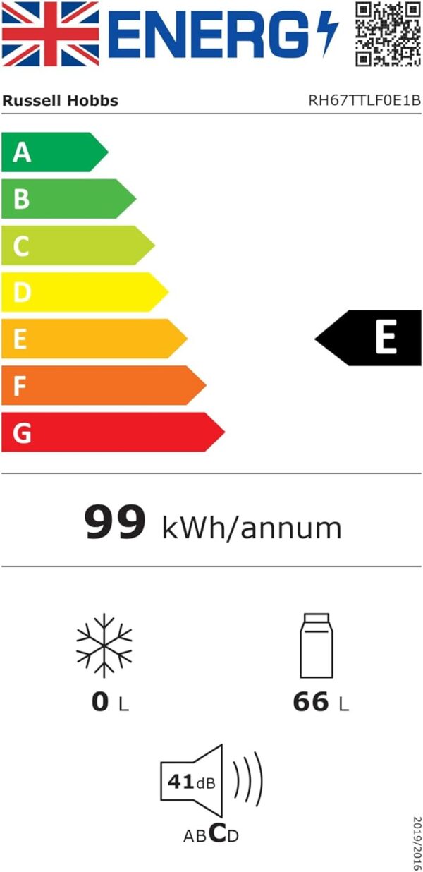 Russell Hobbs Table Top Larder Mini Fridge 66L Capacity, Quiet Running 41dB, Reversible Door & Adjustable Feet, 0 to 8 Degrees Manual Temperature Control, Black RH67TTLF0E1B - Image 12