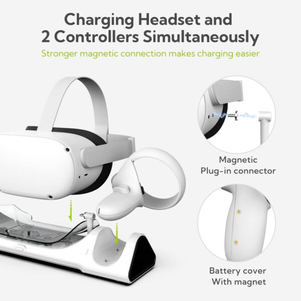 ZYBER Charging Dock with LED Light for Oculus Quest 2, VR Charging Stand for Meta Quest 2 (Support Elite Strap with Battery), Charging Station with 2 Rechargeable Batteries - Image 4