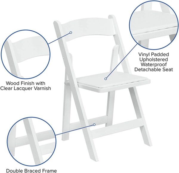 Flash Furniture 4 Pack HERCULES Series Wood Folding Chair with Vinyl Padded Seat, White, Set of 4 - Image 8