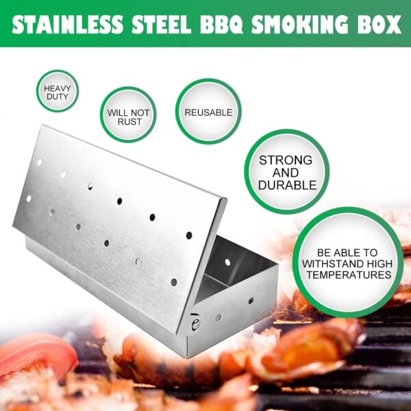 Grill Smoker Box, BBQ Smoker Box for Wood Chips Smoking Box with Holes in Lid, Smoke Box Portable BBQ Smoke Generator Fish Meat Stainless Steel Smoker Box for Charcoal Smoker Grill/Gas Barbecue Grill - Image 4