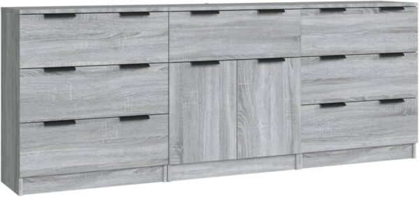 Homgoday 3 Piece Sideboards Grey Sonoma Engineered Wood, Side Cabinet, Cupboard Storage Cabinet for Dining Living Room, Hallway and Kitchen, Home Office Furniture Buffet Cabinet - Image 4